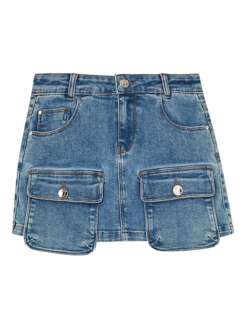 Denim mini skirt with patch pockets - Blue