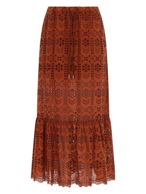Brown Embroidered Maxi Skirt