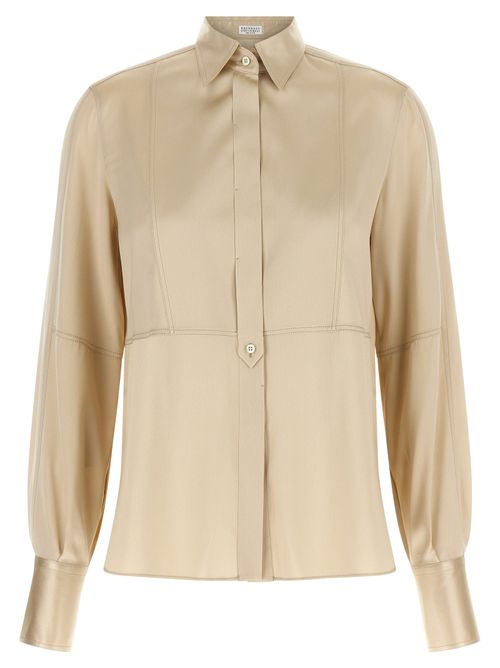 Stretch Silk Satin Shirt — Beige