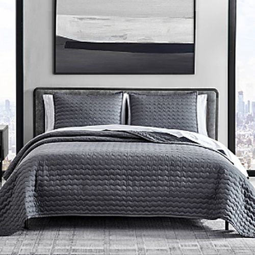Herringbone Stitch Charcoal Quilt Set