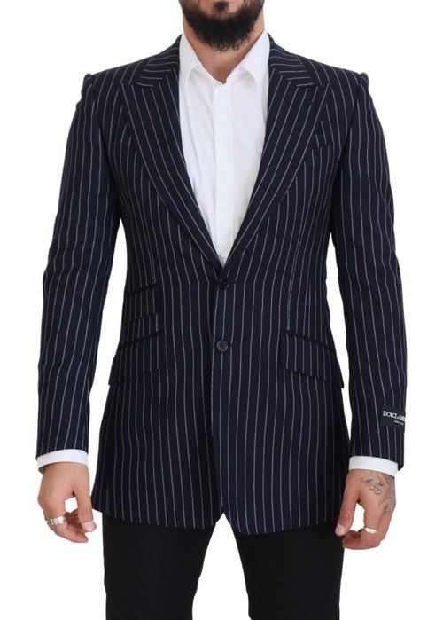 Pinstriped Virgin Wool Blazer — Navy