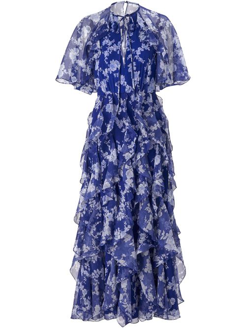 Carolina Herrera floral-print ruffled silk dress - Blue