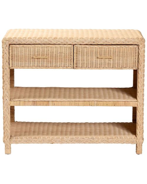 Lanica Braided Rattan Console Table with Drawers & Shelves