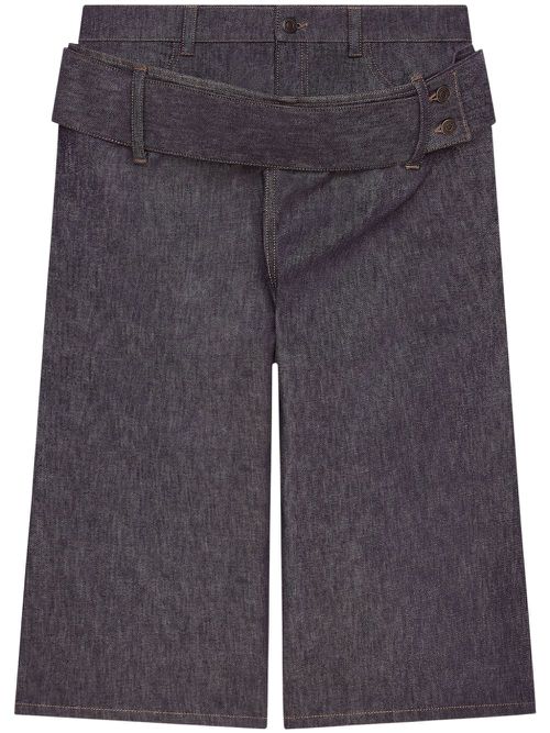 Double-belted denim shorts - Grey