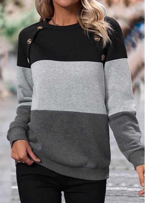 Modlily Dark Grey Patchwork Long Sleeve Round Neck Sweatshirt