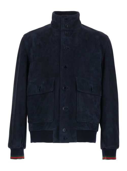 Suede Lambskin with Web-Detail Cuffs Jacket — Navy