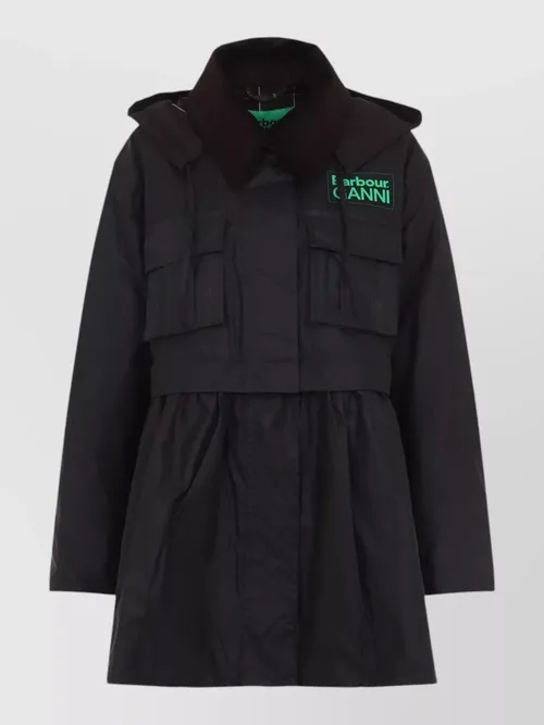 Barbour - ganni peplum check wax jacket midi length