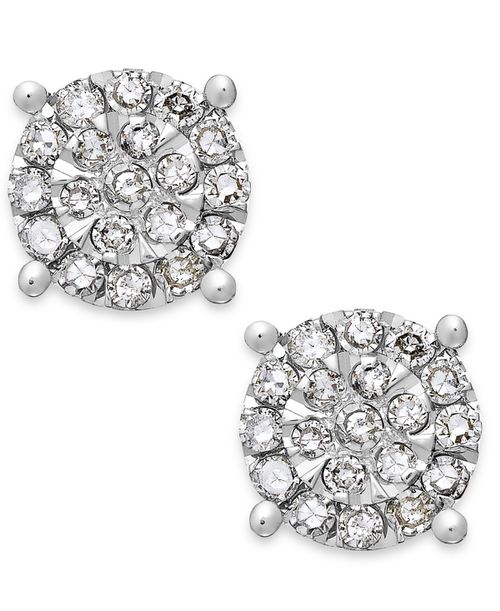 Diamond Cluster Stud Earrings in Sterling Silver (1/4 ct. t.w.) - Sterling Sivler