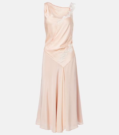 Lace-trimmed crêpe satin midi dress