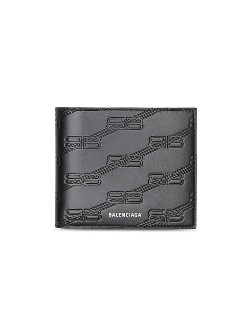 Men's Embossed Monogram Square Folded Wallet in Box - Black