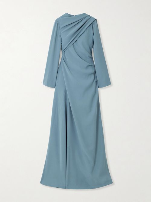 Draped Scarf-detailed Wrap-effect Silk-crepe Gown - Blue