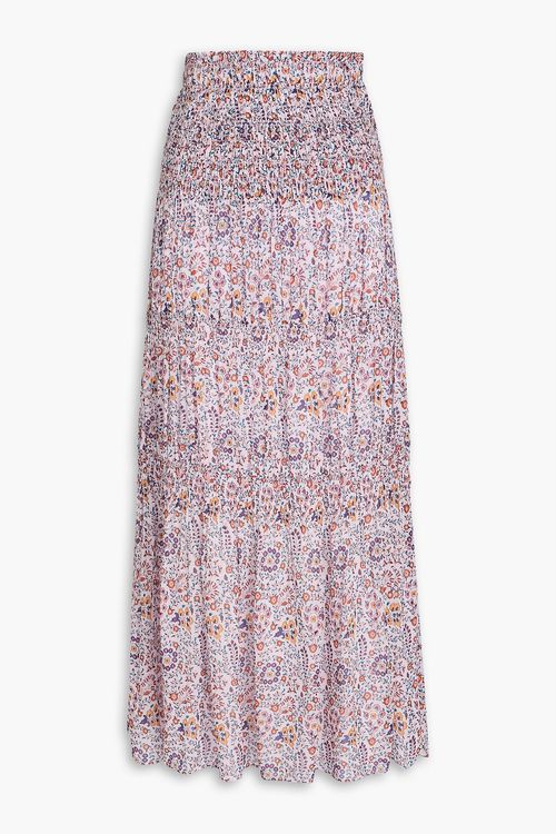 Shirred printed crepe midi skirt - Pink - FR 34