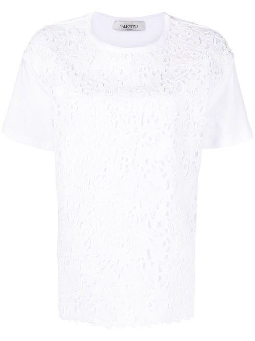 Valentino Garavani logo print lace-panel T-shirt - White