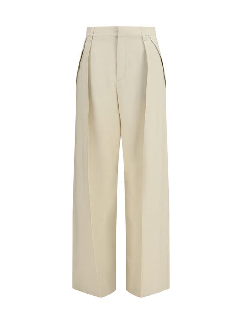 Wide-Leg Viscose Trousers — Beige
