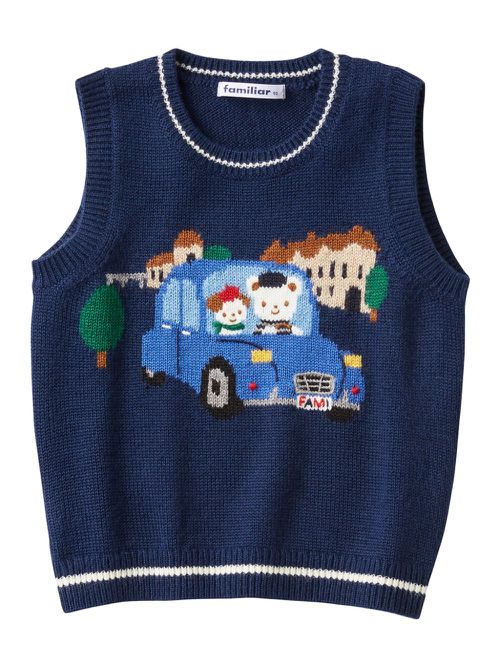 Embroidered-motif knit vest - Blue