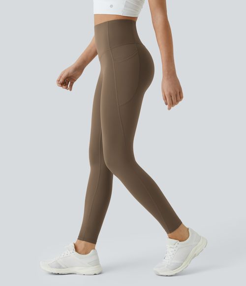 UltraSculpt™ SoCinched High Waisted Tummy Control Pocket Shaping Training Leggings  - Thick Earthy Brown
