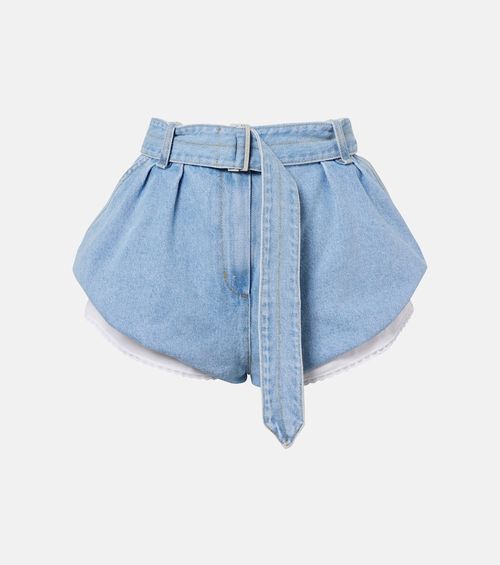 Belted high-rise denim shorts