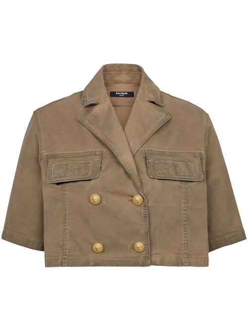 Double-breasted cropped blouse - Brown