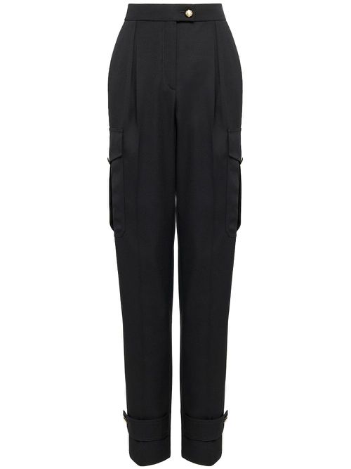 High-waisted wool trousers - Black