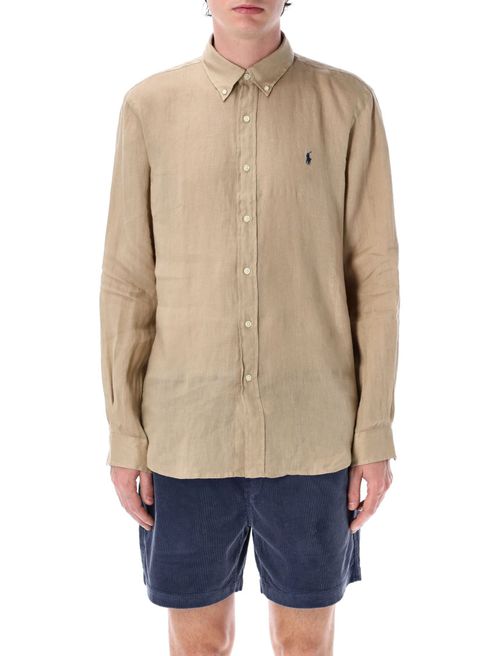 Beige Polo Pony-Embroidered Shirt