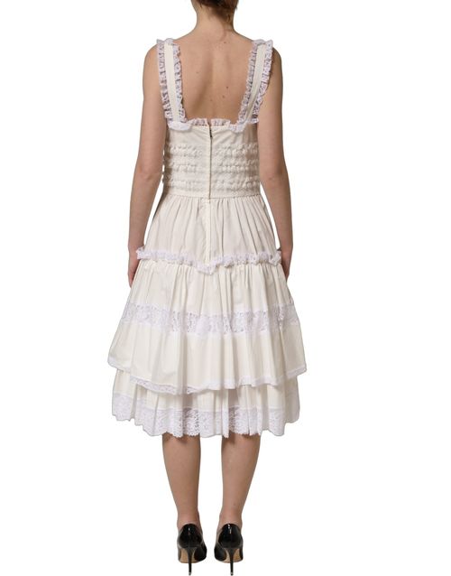 Cotton Poplin Ruffled Midi Dress — White