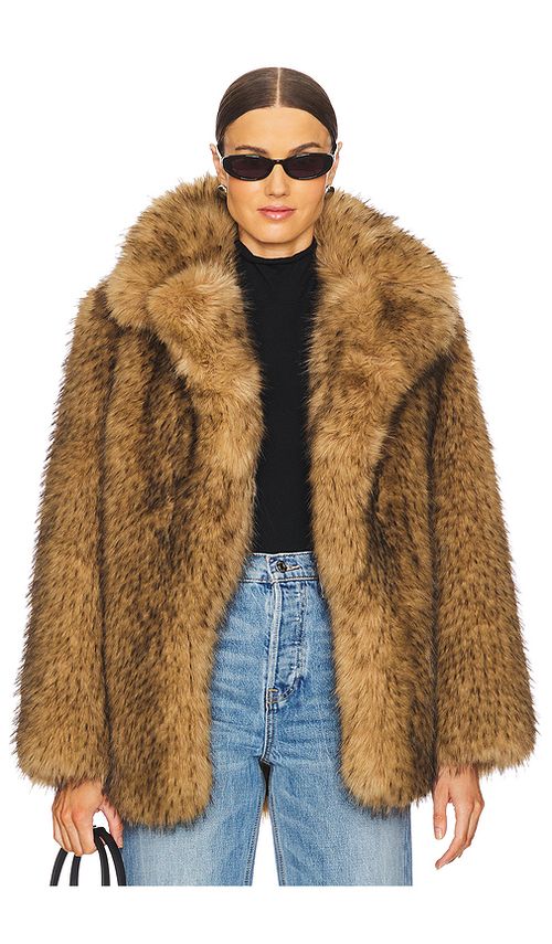 L'Academie Gamine Faux Fur Jacket in Beige. S. Also in