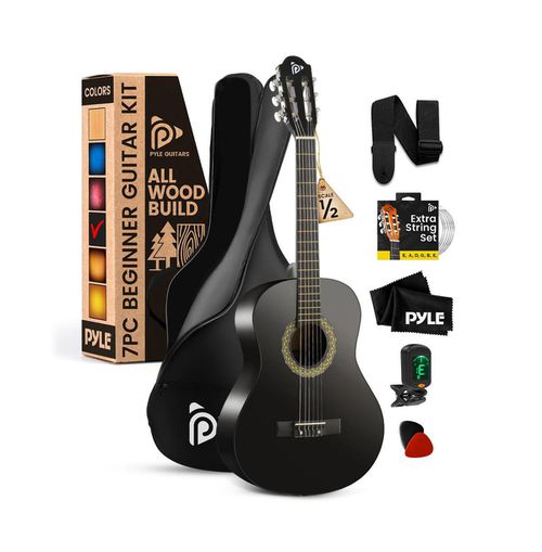 34" 6-String Classic Guitar with Digital Tuner and Accessory Kit (Black - Black