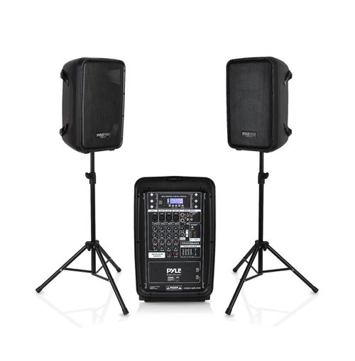 Pa Speaker Dj Mixer Bundle - 300 W Portable Wireless Bluetooth Sound System w/ Usb Sd Xlr 1/4" Rca Inputs