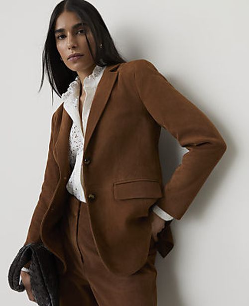 Ann Taylor The Greenwich Blazer in Genuine Suede