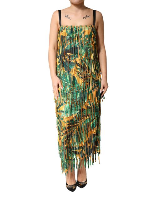 Tropical Print Fringe Maxi Dress — Multicolor