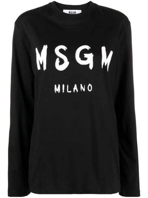 Logo-print long-sleeve cotton T-shirt - Black