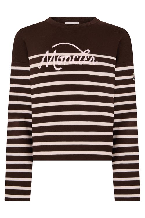 -inspired Long Sleeve Striped Wool Sweater with Logo
