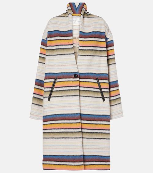 Striped wool-blend coat