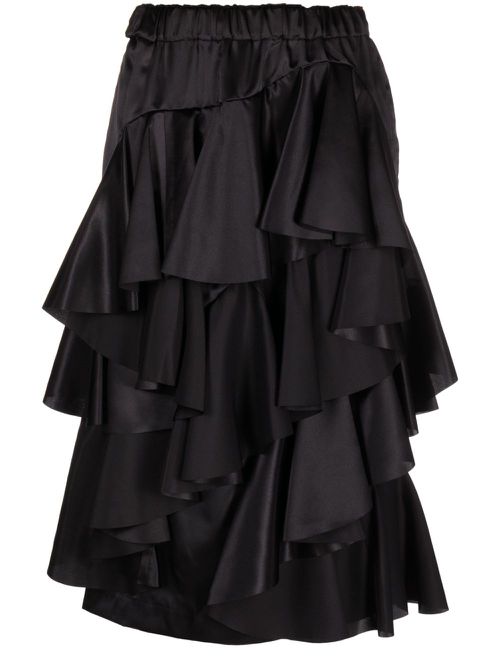 Ruffled tiered midi skirt - Black