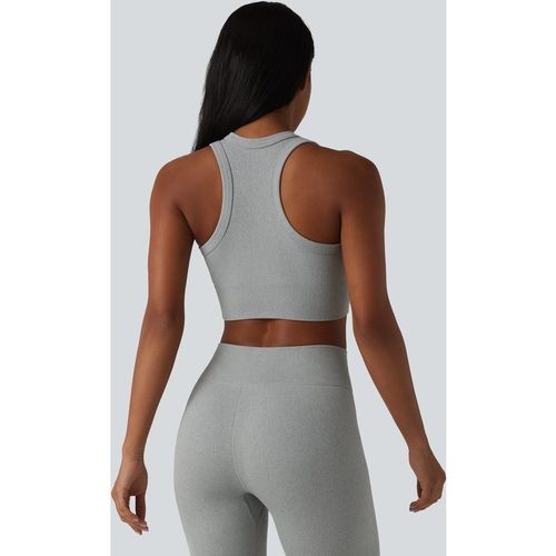 Halara OneForm Seamless Flow Racerback Cropped Casual Tank Top - Fog Gray