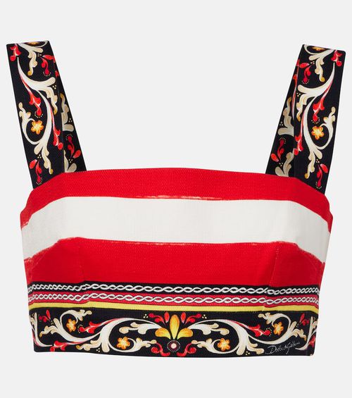 Striped cotton-blend bra top