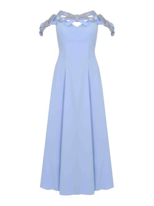 Dress In Crepe With Blue Aura Rhinestones