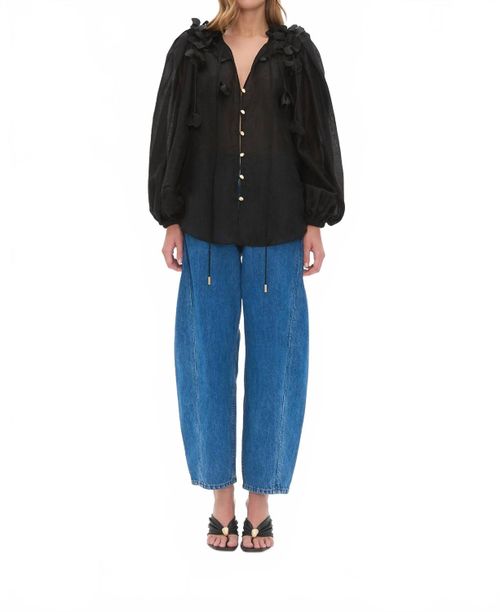 Camille Flower Blouse In Black