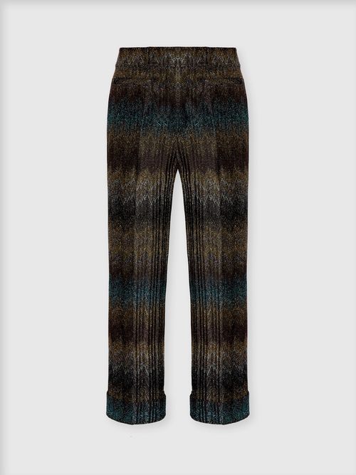Missoni - Flared trousers in viscose lamé snake motif, Women, Green& Brown