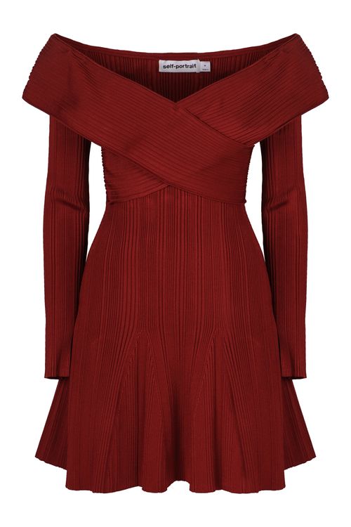 Mini Knit Viscose Off-Shoulder Dress with Gathers