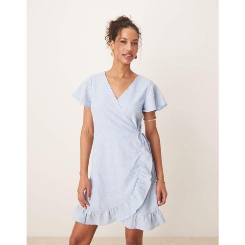 Vila Womens jersey broderie wrap mini dress in kentucky blue - Sky Blue