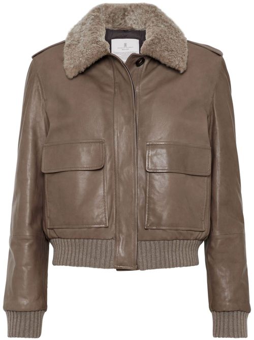 Padded leather jacket - Brown