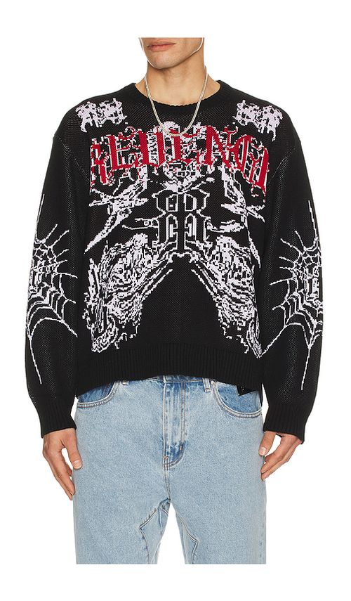 Revenge Prison Tattoo Knit Sweater in Black. L. Also in M, S, XL/1X
