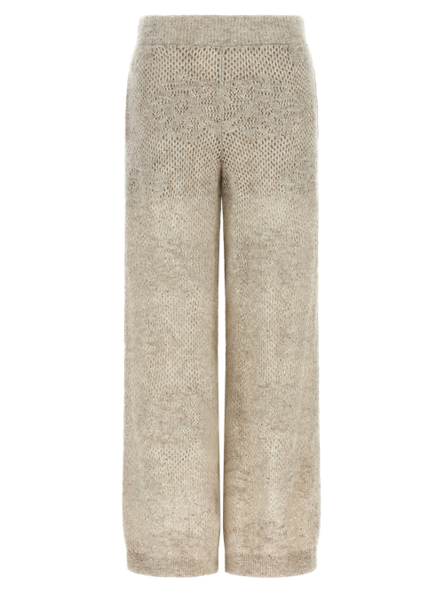Dazzling Abstract Leaf Trousers — Beige