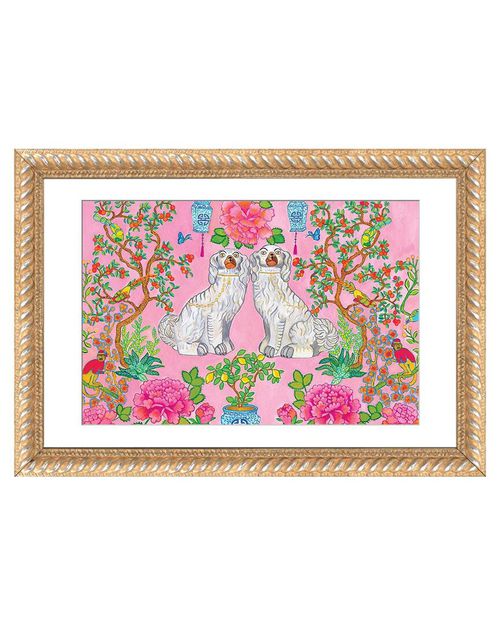 Staffordshire Dogs Chinoiserie In Pink By Green Orchid Boutique Wall Art