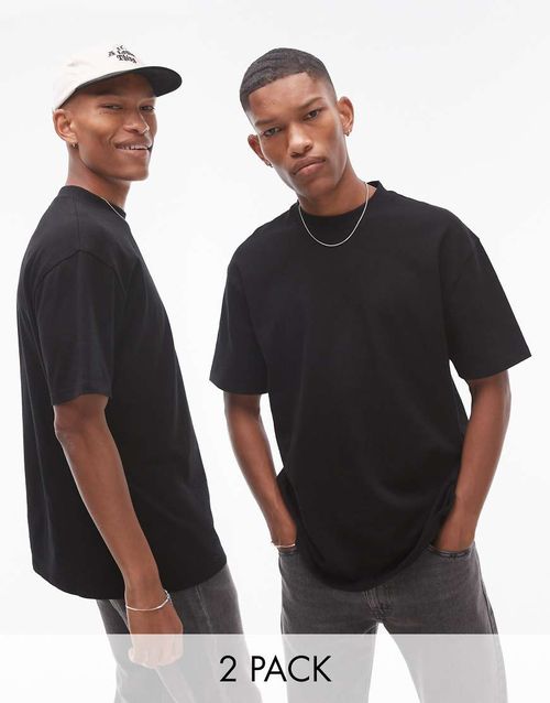 Topman 2-pack oversized T-shirts in black-Multi