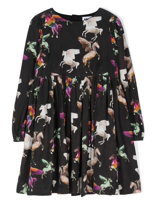 Cocos Flying Pegasus-print dress - Black