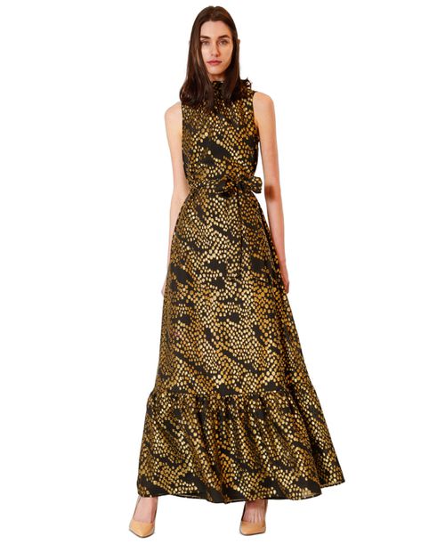 Women's Tie Neck Sash Dress - Black/Gold