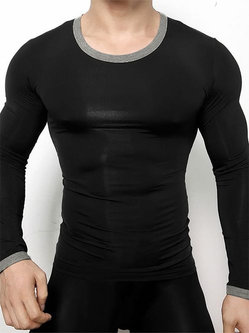 Mens Solid Color Fitted Long-Sleeve T-Shirt SKUK78470 - Black / S