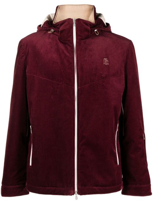 Logo-embroidered corduroy hooded jacket